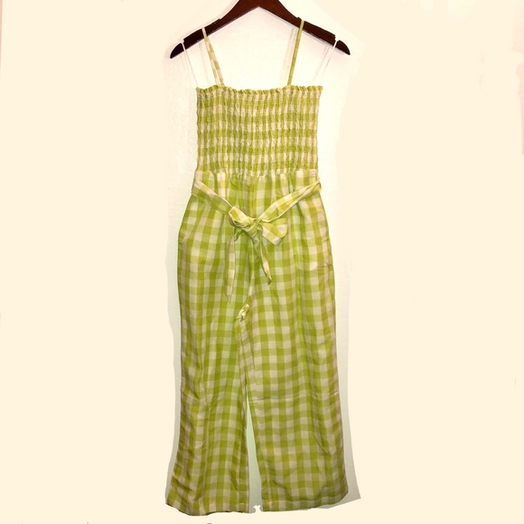 House of Harlow 1960 Pants - NWT HOUSE OF HARLOW 1960 LINEN SMOCKED GINGHAM JUMPSUIT (SIZE SMALL)